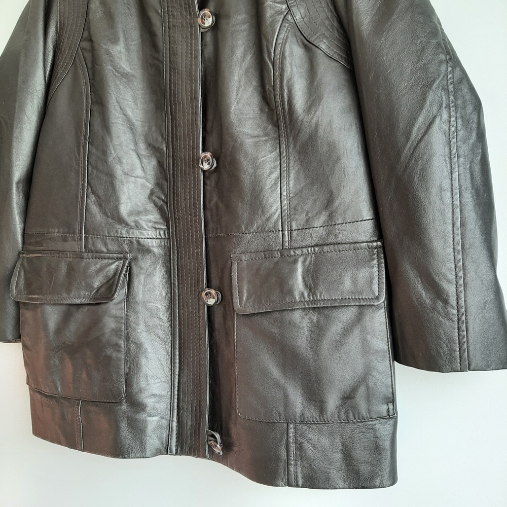 DANIER Genuine Soft Leather Button & Zip Front Jacket Dark Brown Short Coat Sz M - Picture 5 of 16